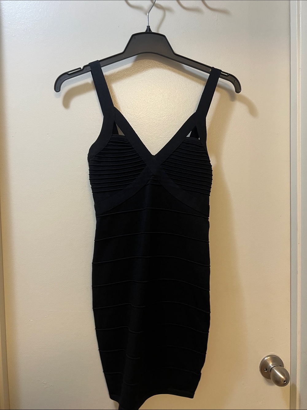 Black Strappy Bodycon Dress with Gold Accent